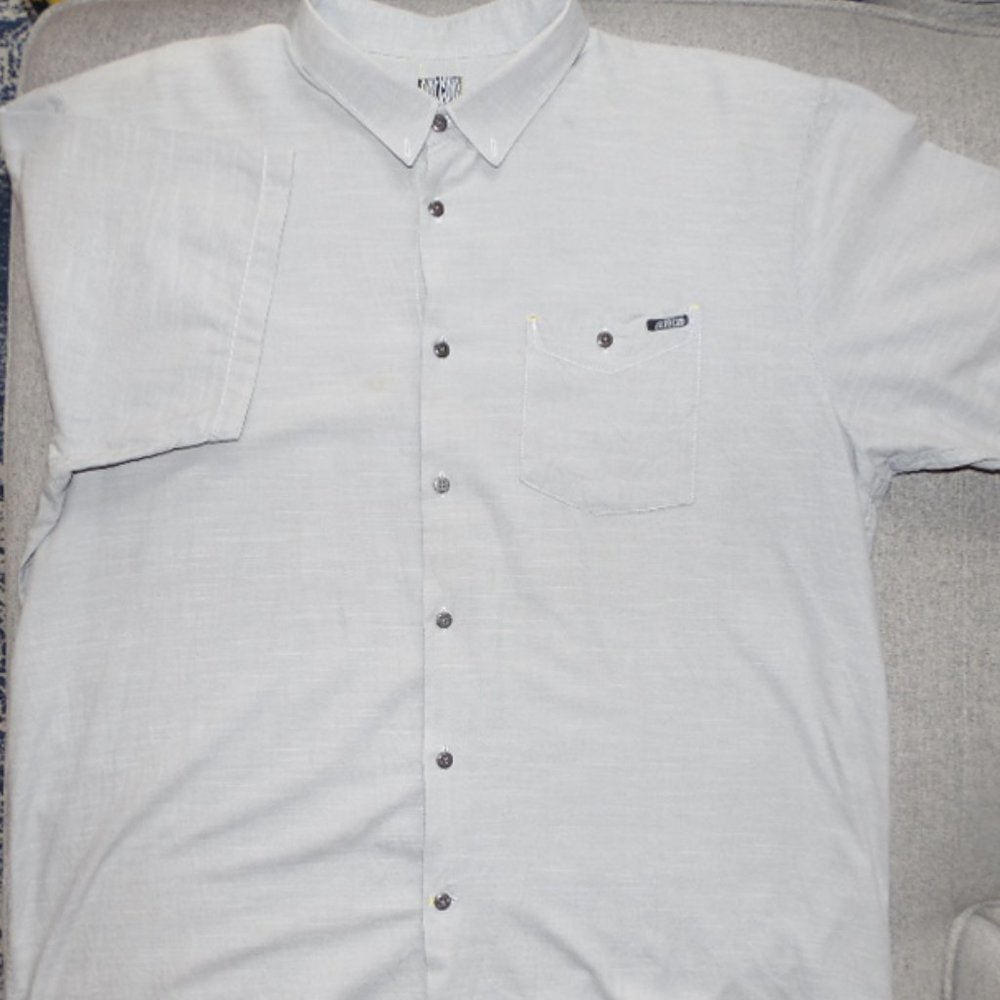 Volcom Short Sleeve Linen Gray Button-Down Shirt